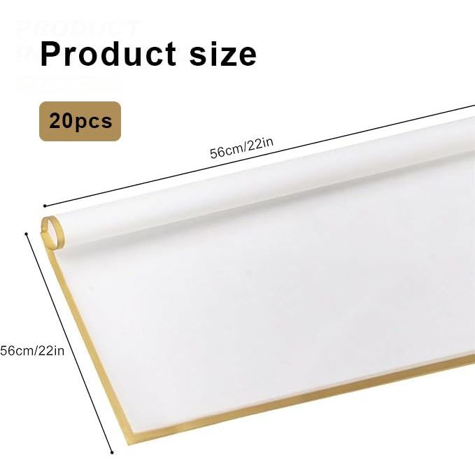 20 sheets of white and gold floral wrapping paper size guide