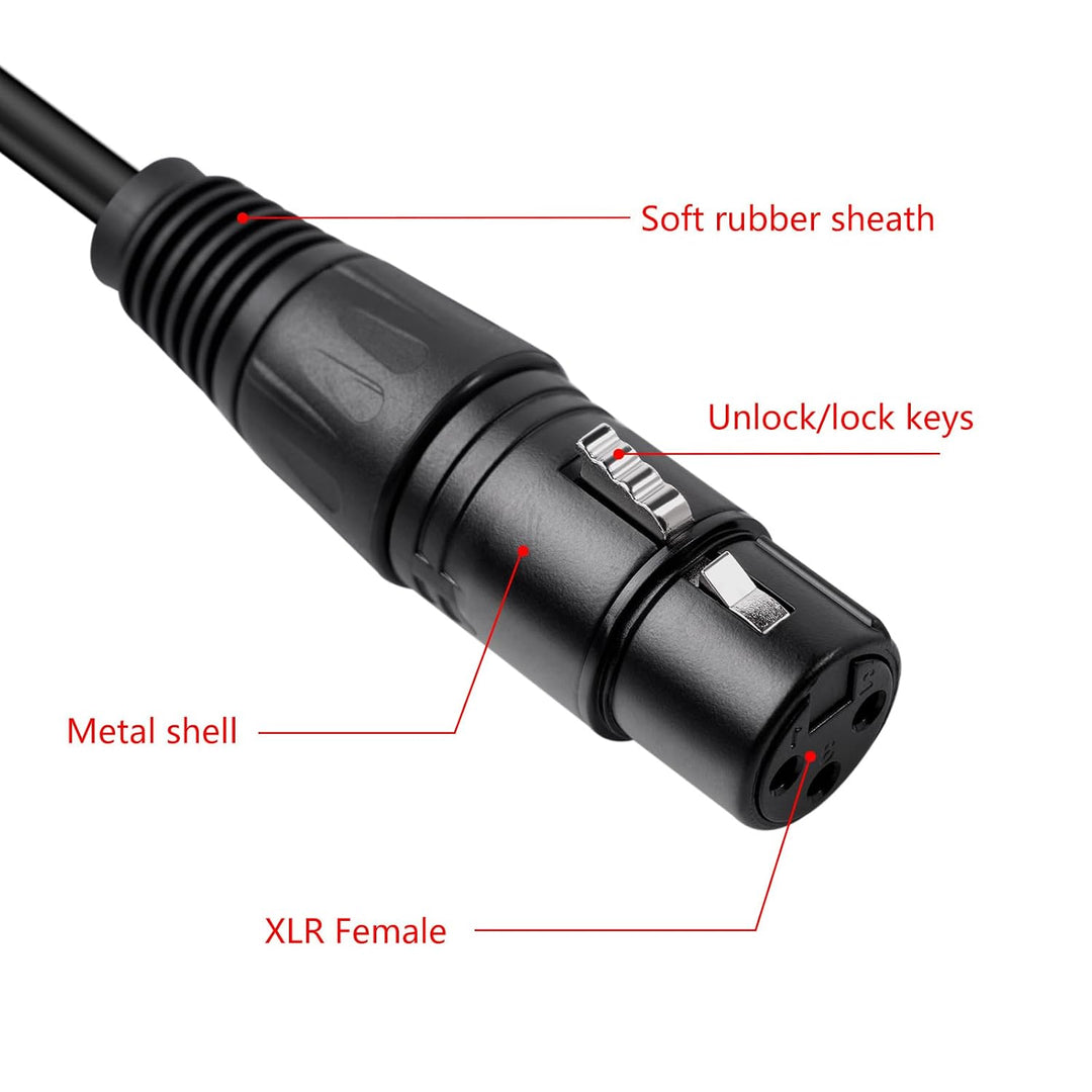 Close-up of XLR female connector and locking clip