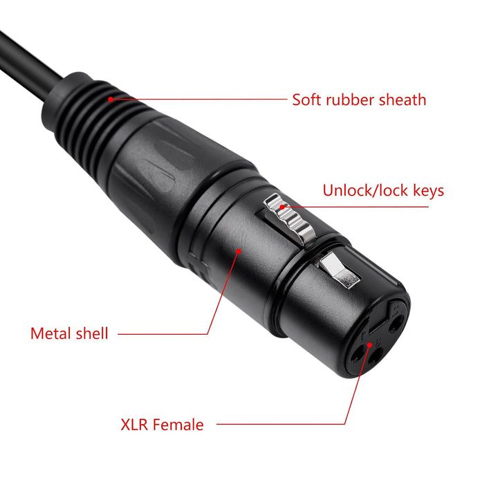 Close-up of XLR female connector and locking clip