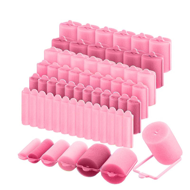 56 pink foam hair rollers in six sizes