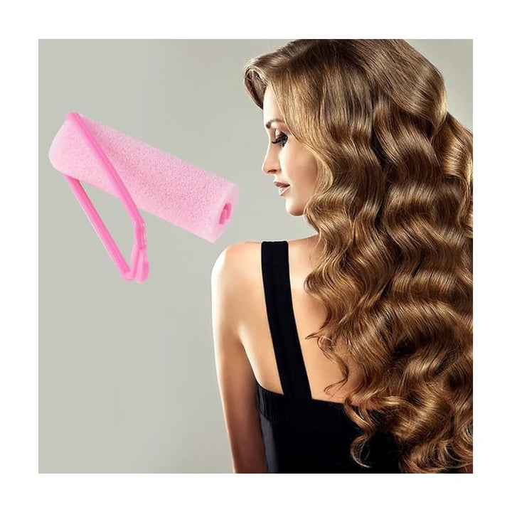 Pink foam roller and curled hair example