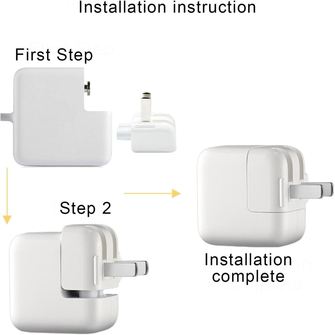 Plug head installation example; charger brick not included