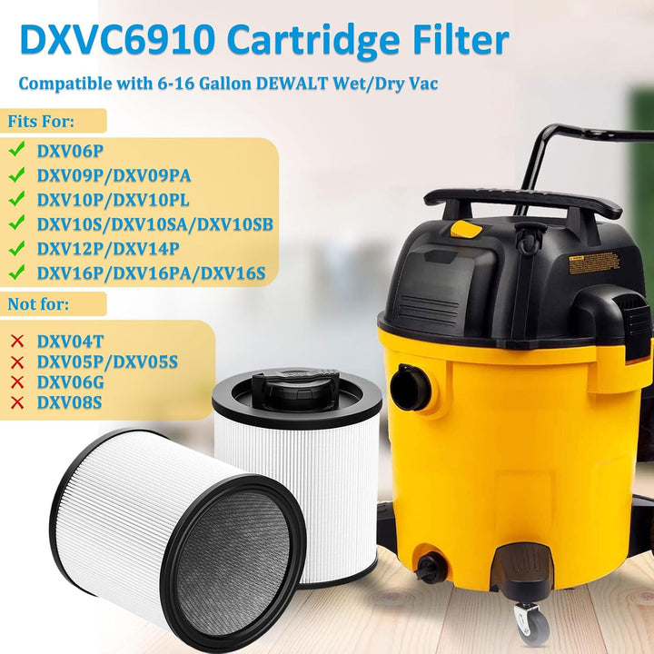 Compatible wet dry vacuum model guide for DXVC6910 filters