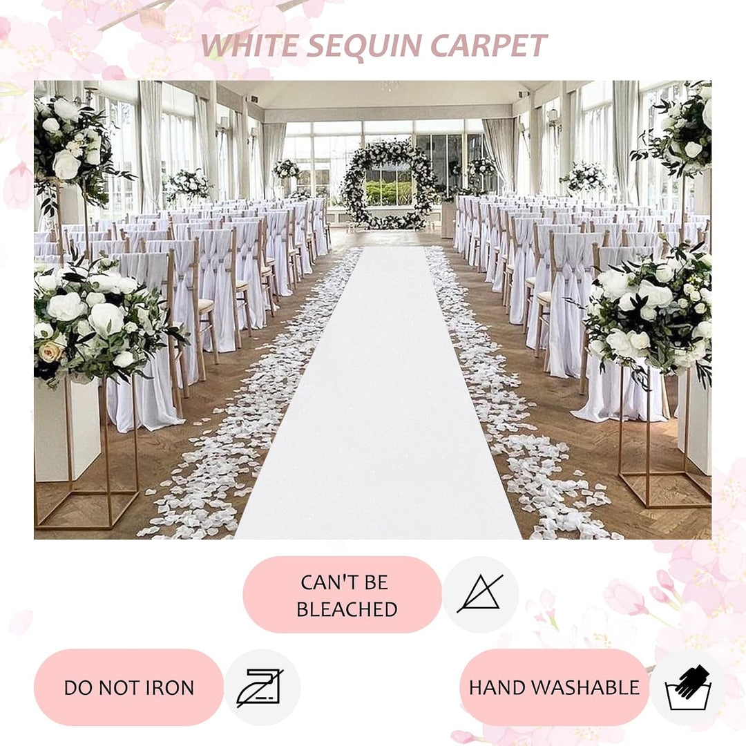 White sequin carpet care and event setup
