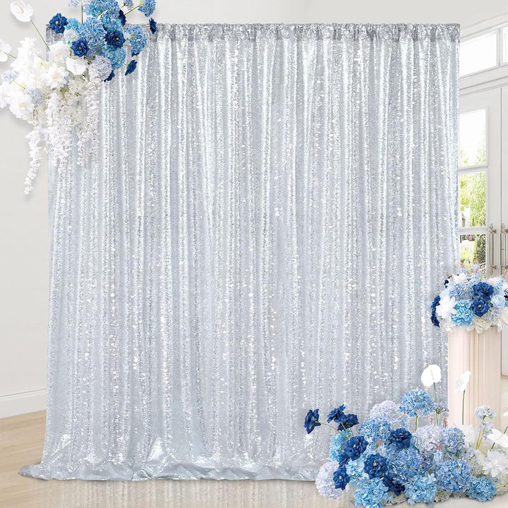 Silver sequin backdrop at an event display