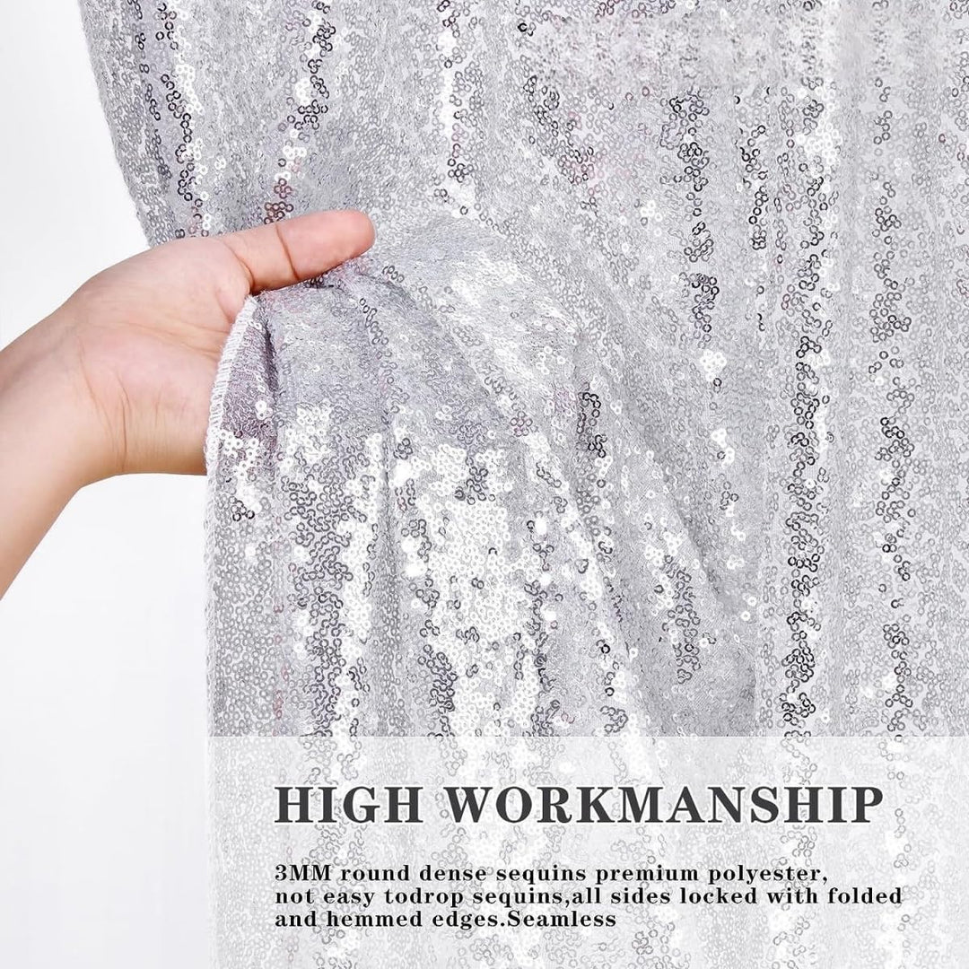 Close-up of silver sequin backdrop fabric