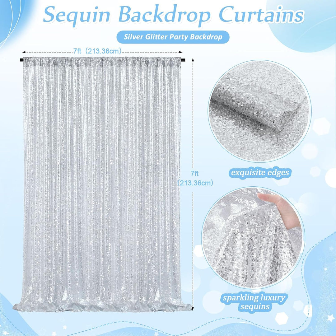 Silver sequin backdrop 7 by 7 foot dimensions