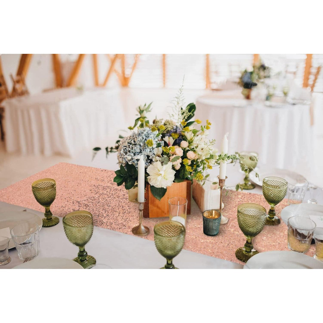 Rose-gold table runner in an event dining display