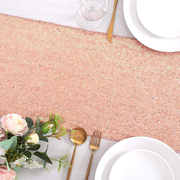 Rose-gold sequin runner on a dining table