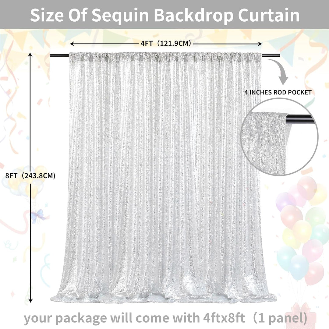 Four-by-eight-foot silver sequin curtain size guide