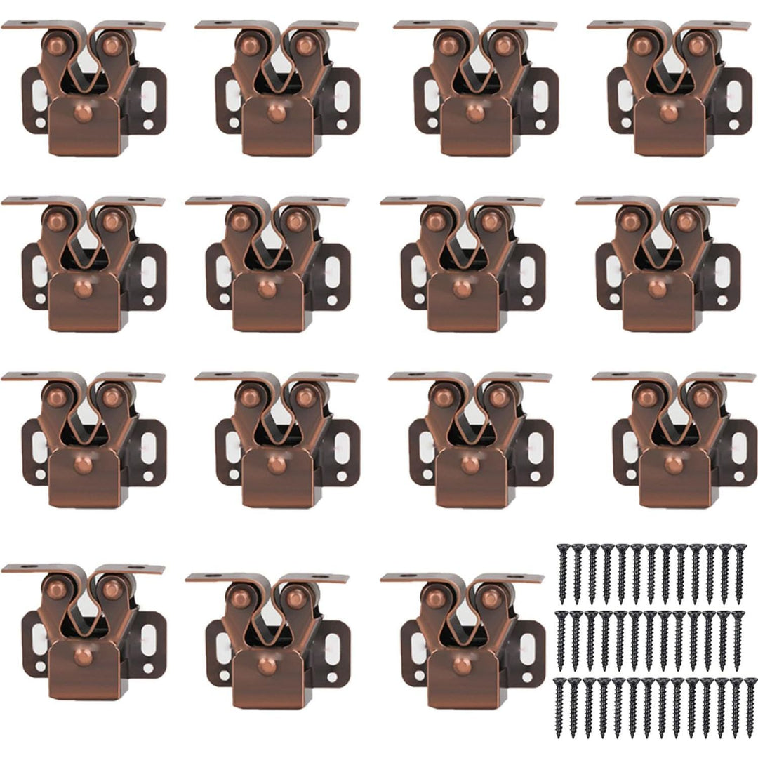 Fifteen bronze double roller cabinet catches with screws