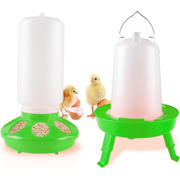 Green chick feeder and waterer set