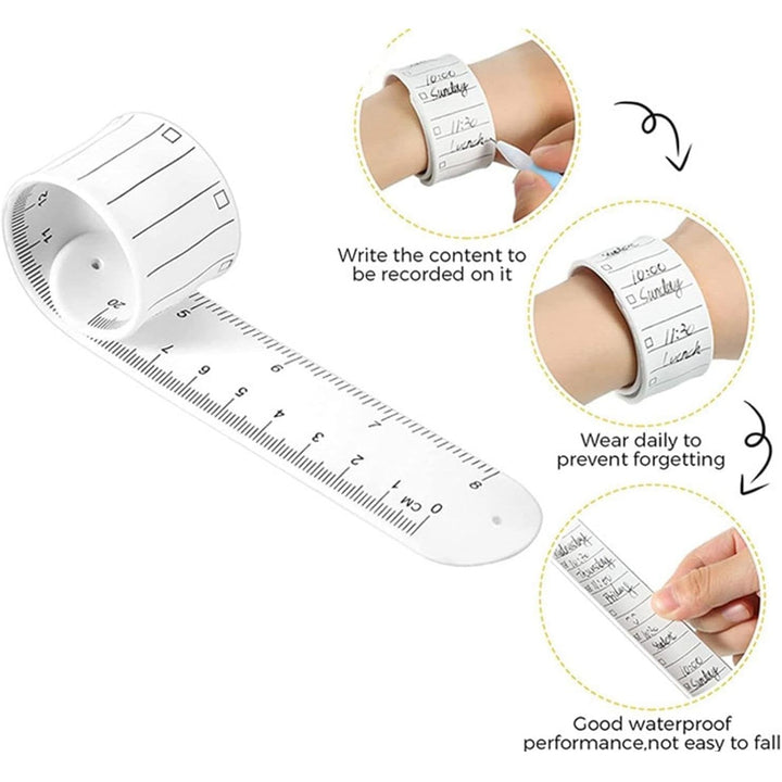 Writable white memo wristband in use