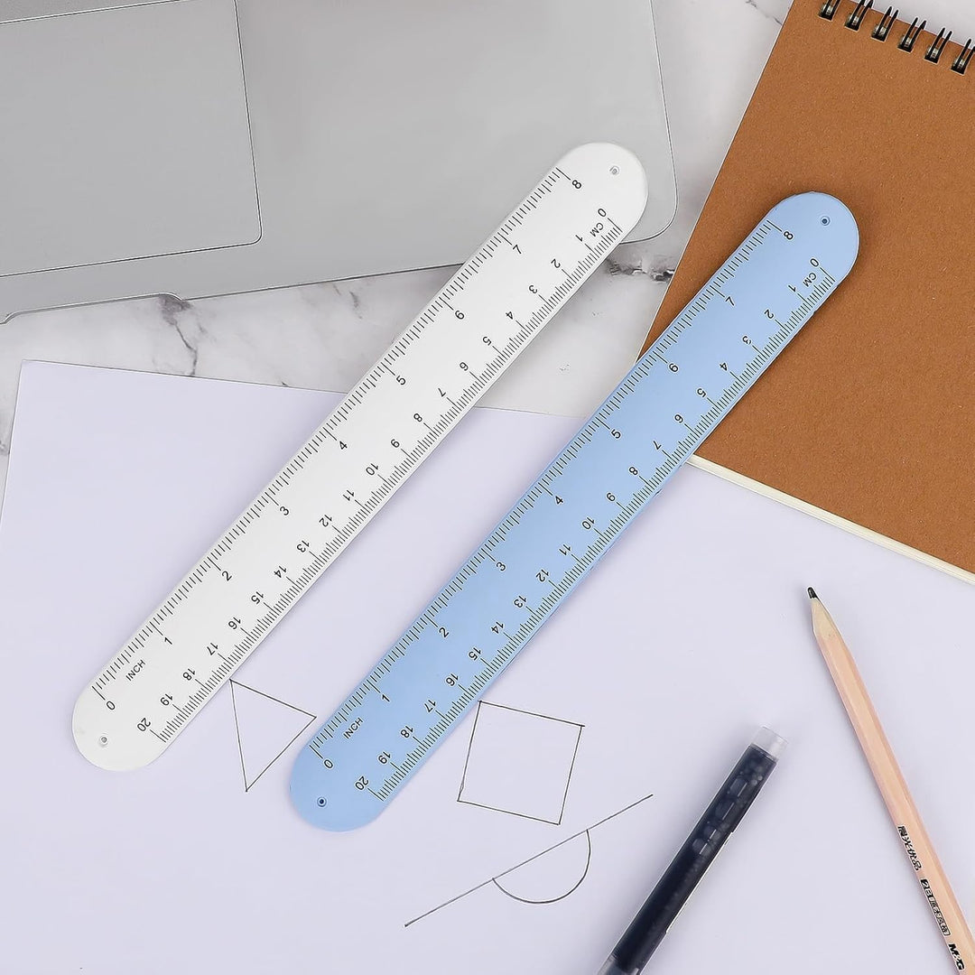 White and blue memo wristbands with ruler markings