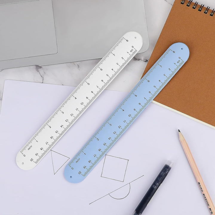 White and blue memo wristbands with ruler markings
