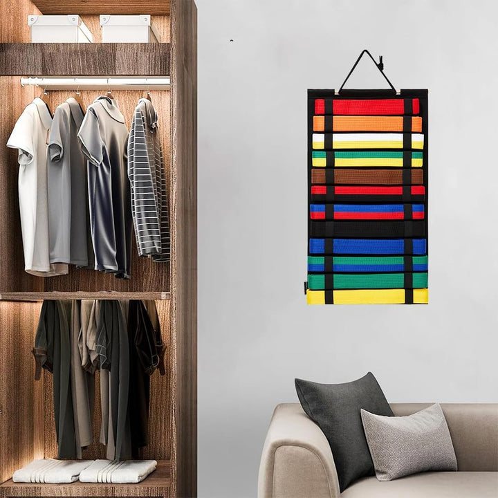 Belt display rack in a room setting
