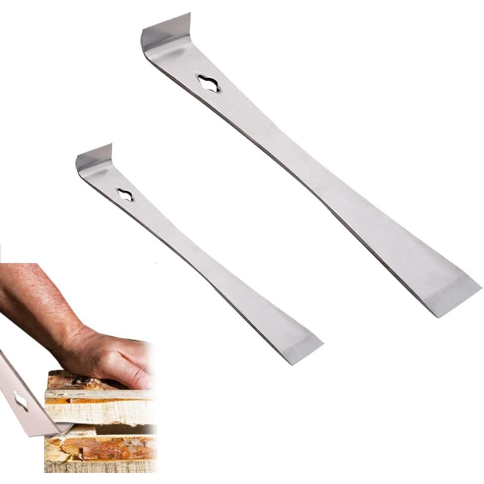 Two stainless steel flat pry bars in the set