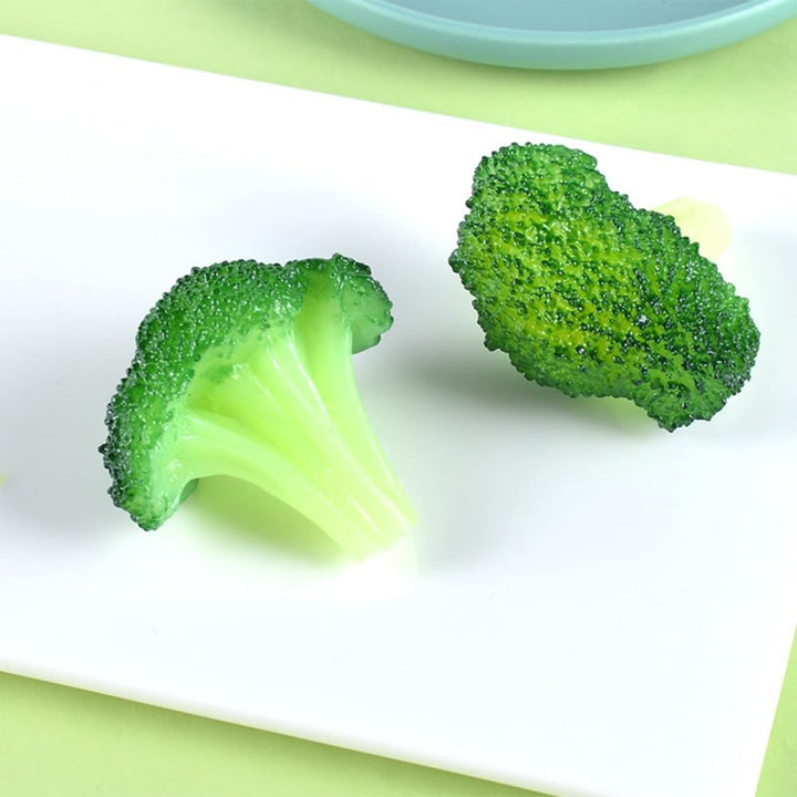 Close view of artificial broccoli pieces