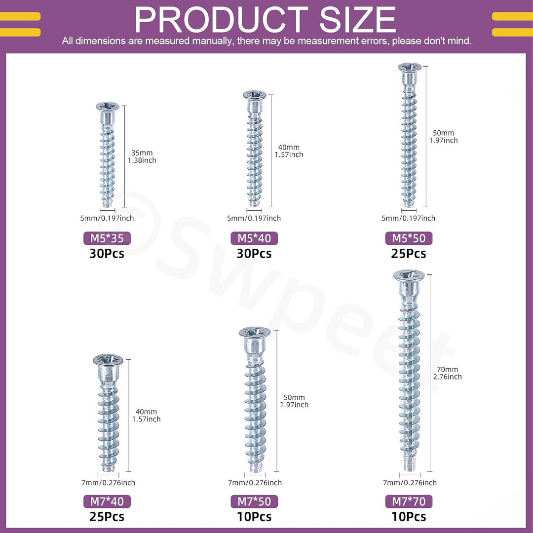 130-piece Swpeet Confirmat screw assortment, product photo 2