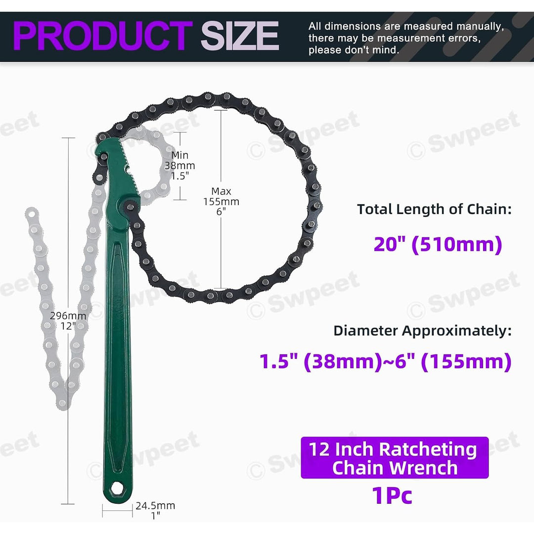 12-inch ratcheting chain wrench, product view 2