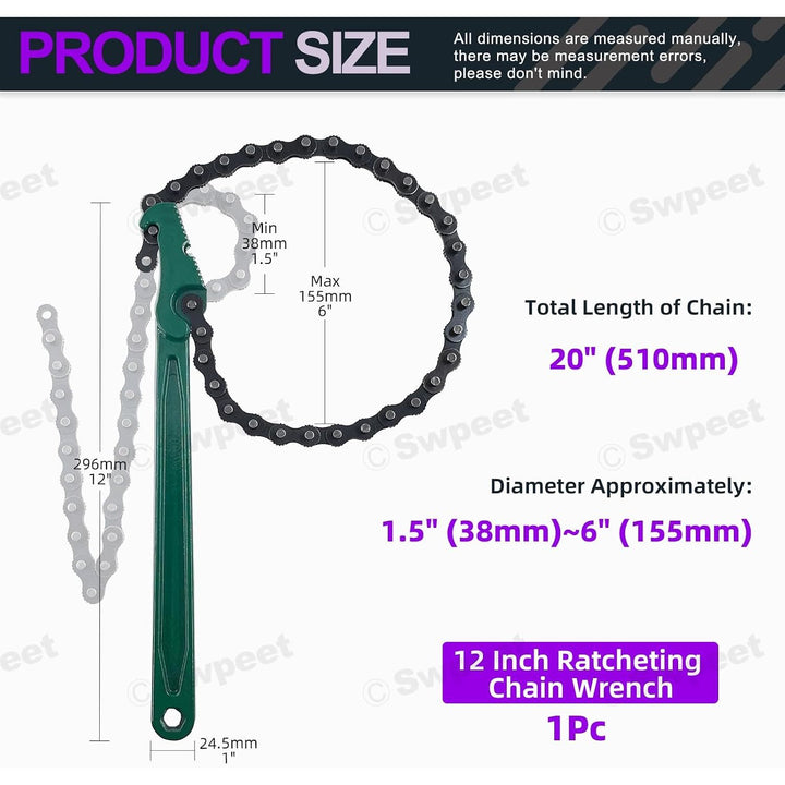 12-inch ratcheting chain wrench, product view 2
