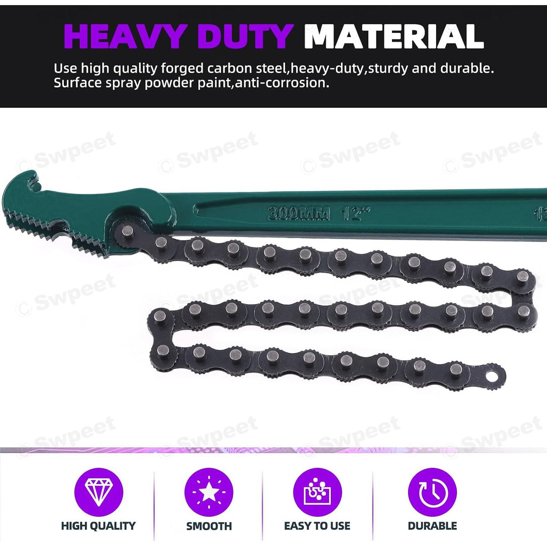 12-inch ratcheting chain wrench, product view 3