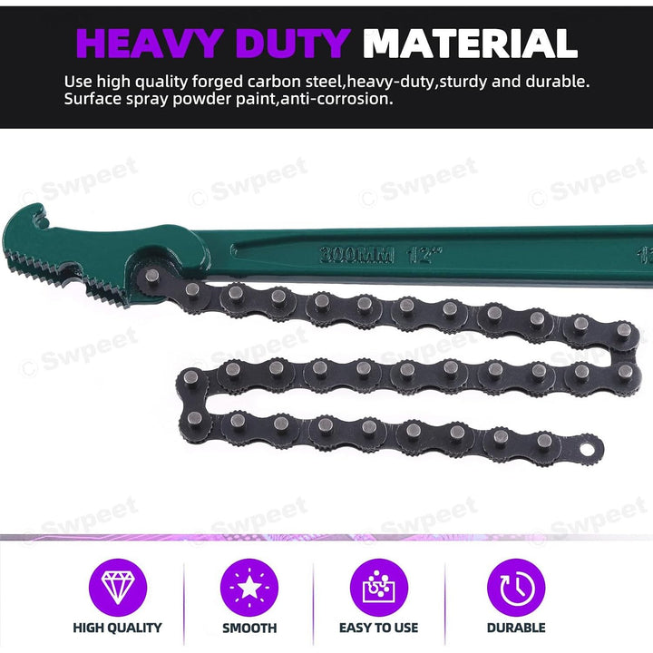12-inch ratcheting chain wrench, product view 3