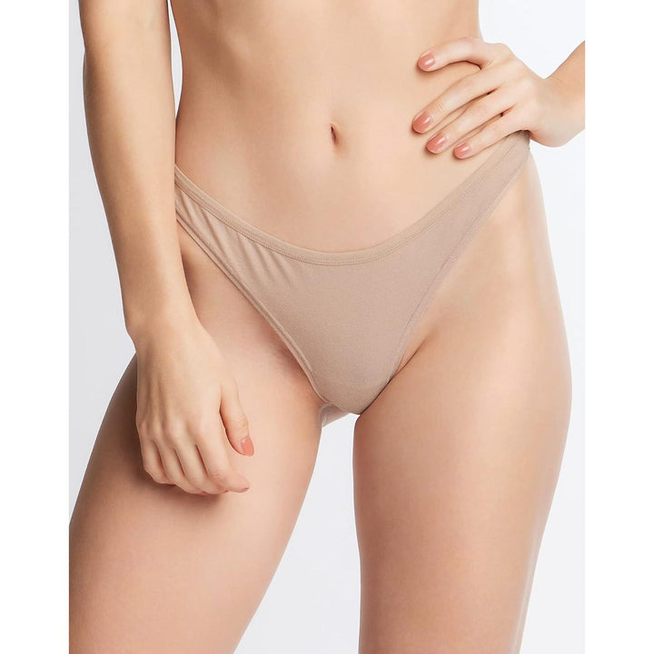 Basic beige cotton thong front fit