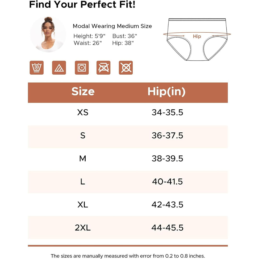 Modal hipster underwear size chart including XXL
