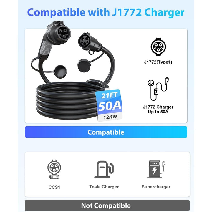 J1772 Extension Cable, EV Charger Extension Cord 50A 21FT Charging Cable for Electric Vehicle 110V-240V Compatible for All SAE J1772 Chargers (50A - 21FT) - Just Closeouts Canada Inc.X004GT9SPF