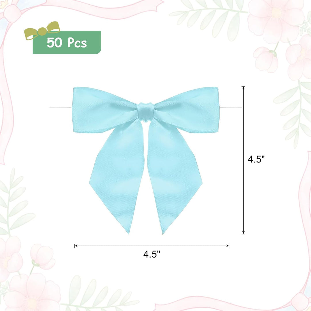 Sky blue satin gift bow 4.5 inch size guide