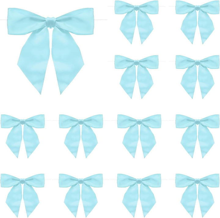 Sky blue pre-tied satin gift bows, 50 pack