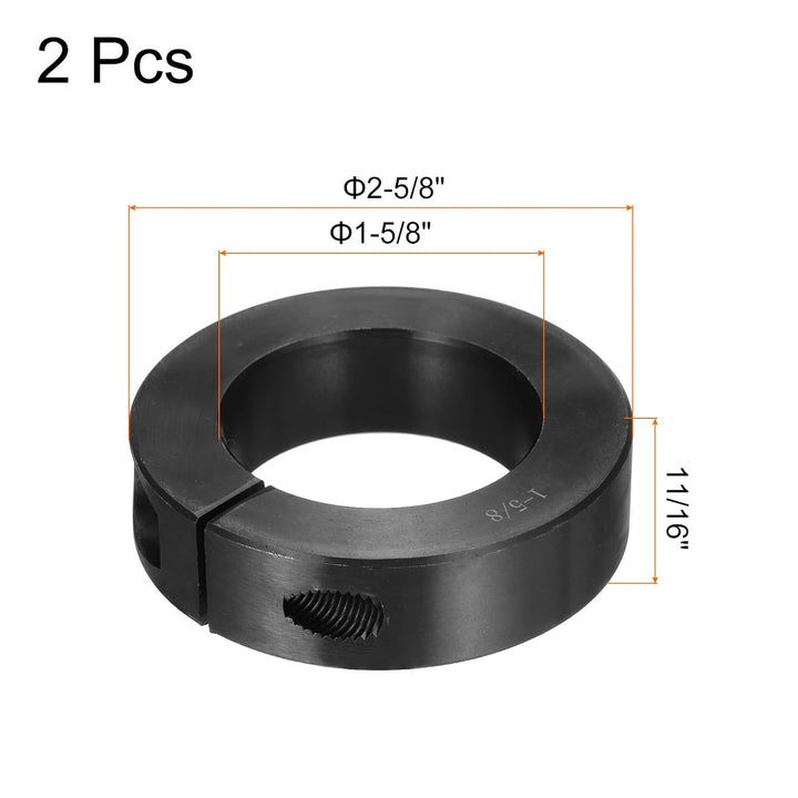Two black double-split shaft collars with 1 5/8-inch inner bore