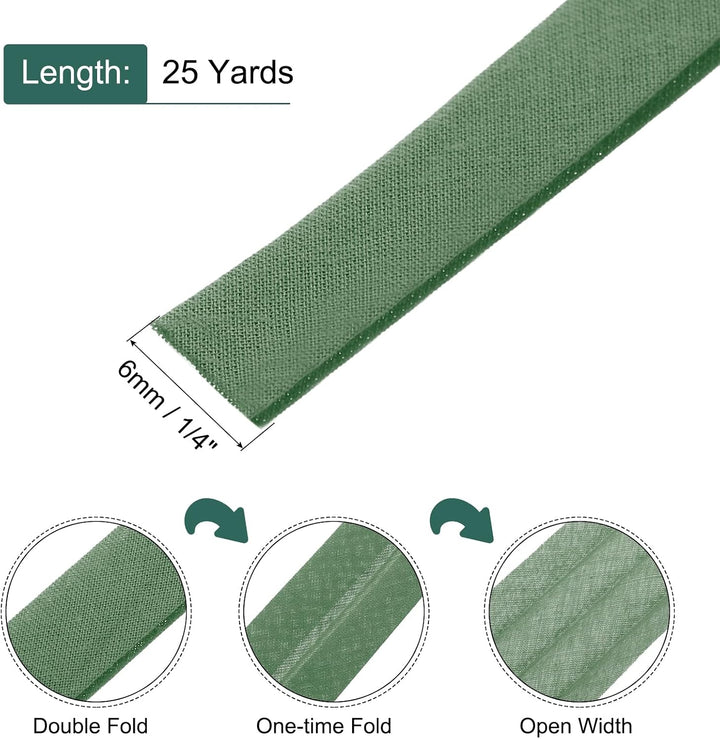 Army green bias tape 1/4-inch width and 25-yard length