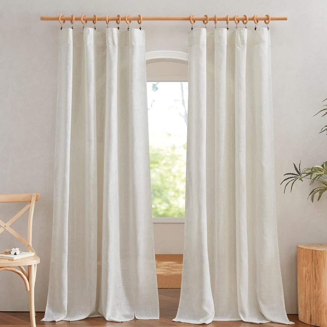 Natural Linen-Blend Semi-Sheer Curtains, 52 x 108 in, 2 Panels — view 2