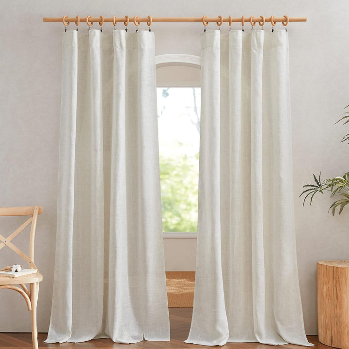 Natural Linen-Blend Semi-Sheer Curtains, 52 x 108 in, 2 Panels — view 2