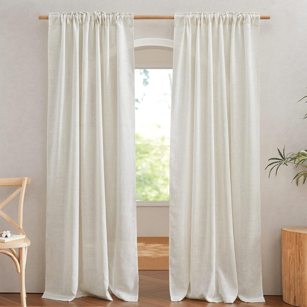 Natural Linen-Blend Semi-Sheer Curtains, 52 x 108 in, 2 Panels — view 3