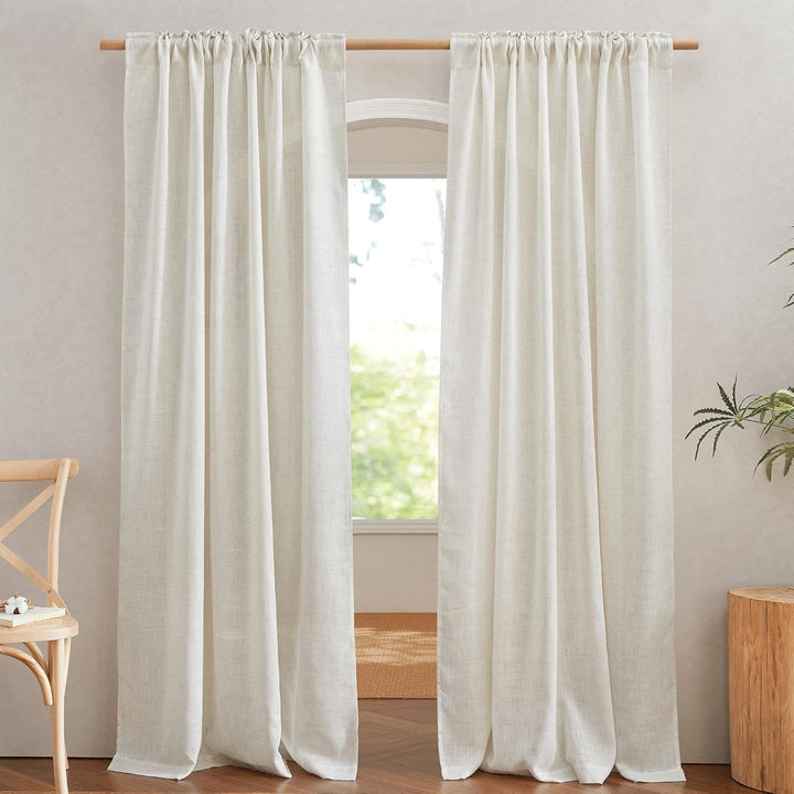 Natural Linen-Blend Semi-Sheer Curtains, 52 x 108 in, 2 Panels — view 3
