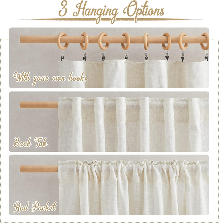Natural Linen-Blend Semi-Sheer Curtains, 52 x 108 in, 2 Panels — view 4