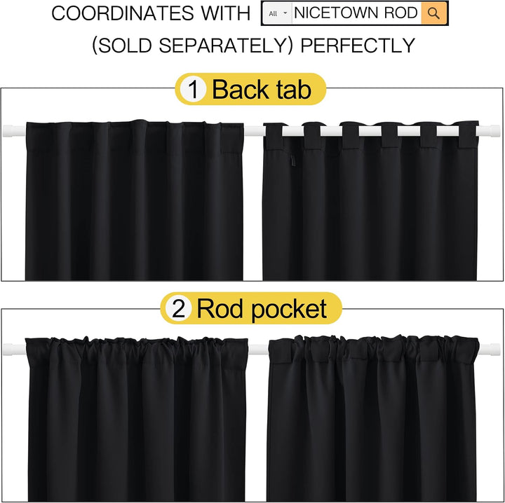 Black curtain back-tab and rod-pocket hanging options