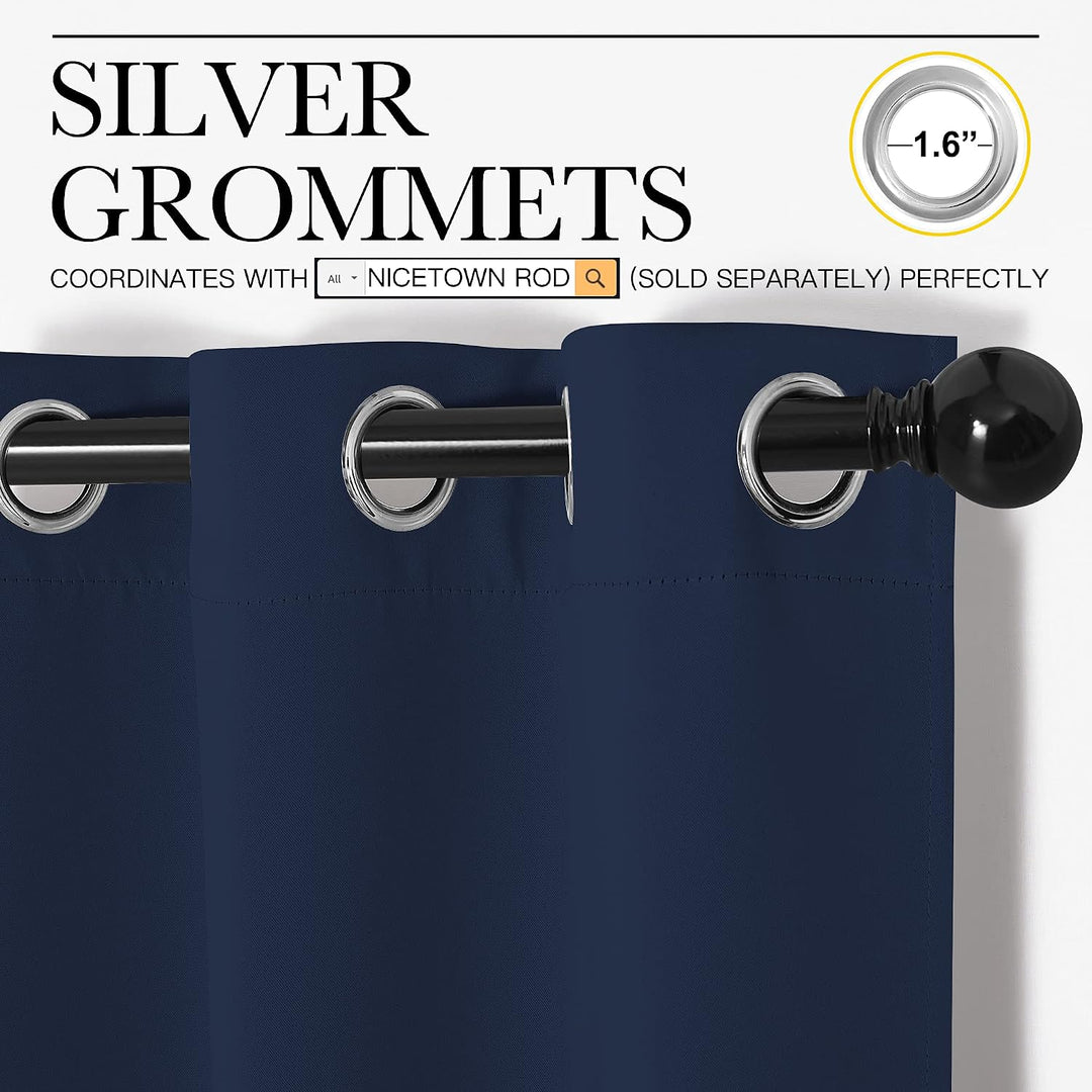 Navy curtain silver grommet close-up