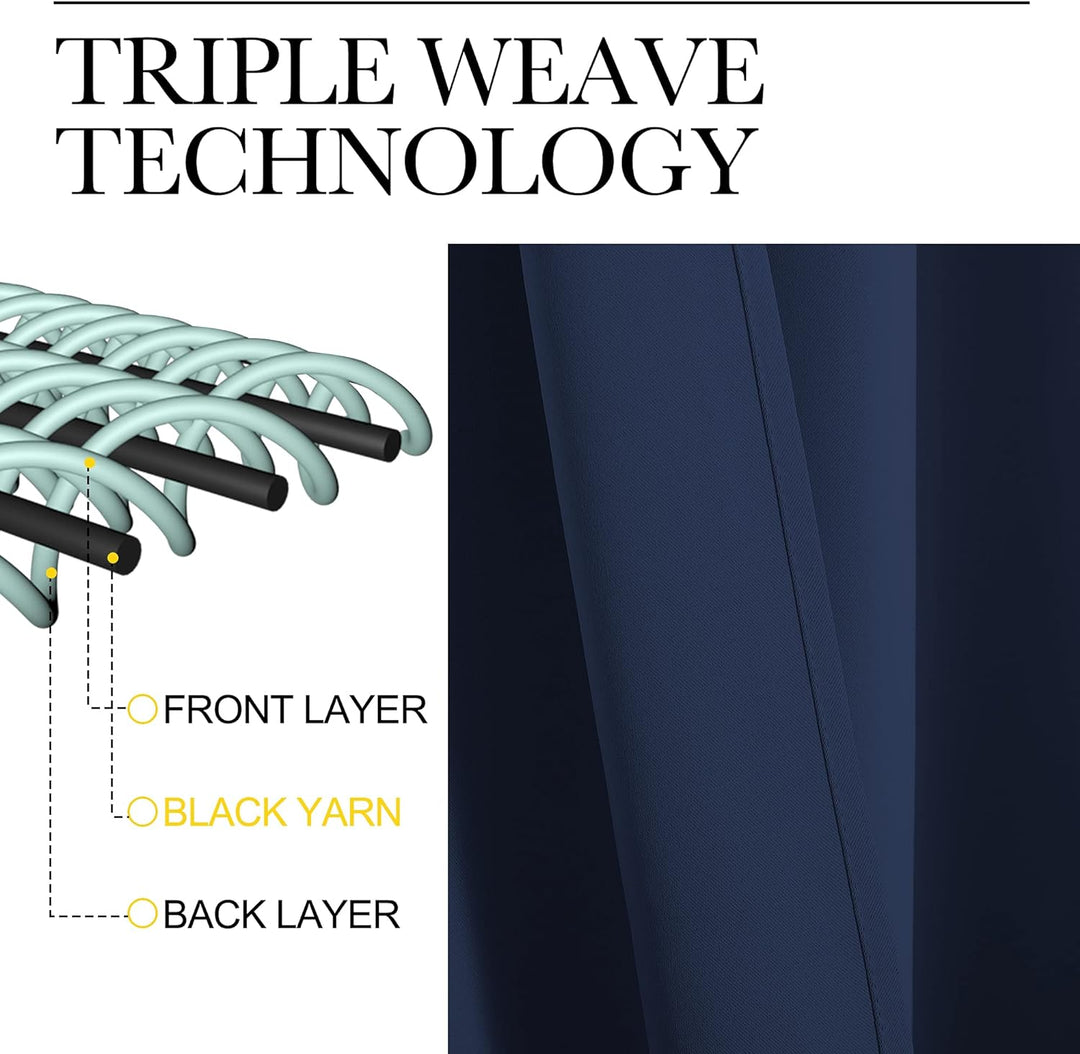 Navy curtain triple-weave fabric detail