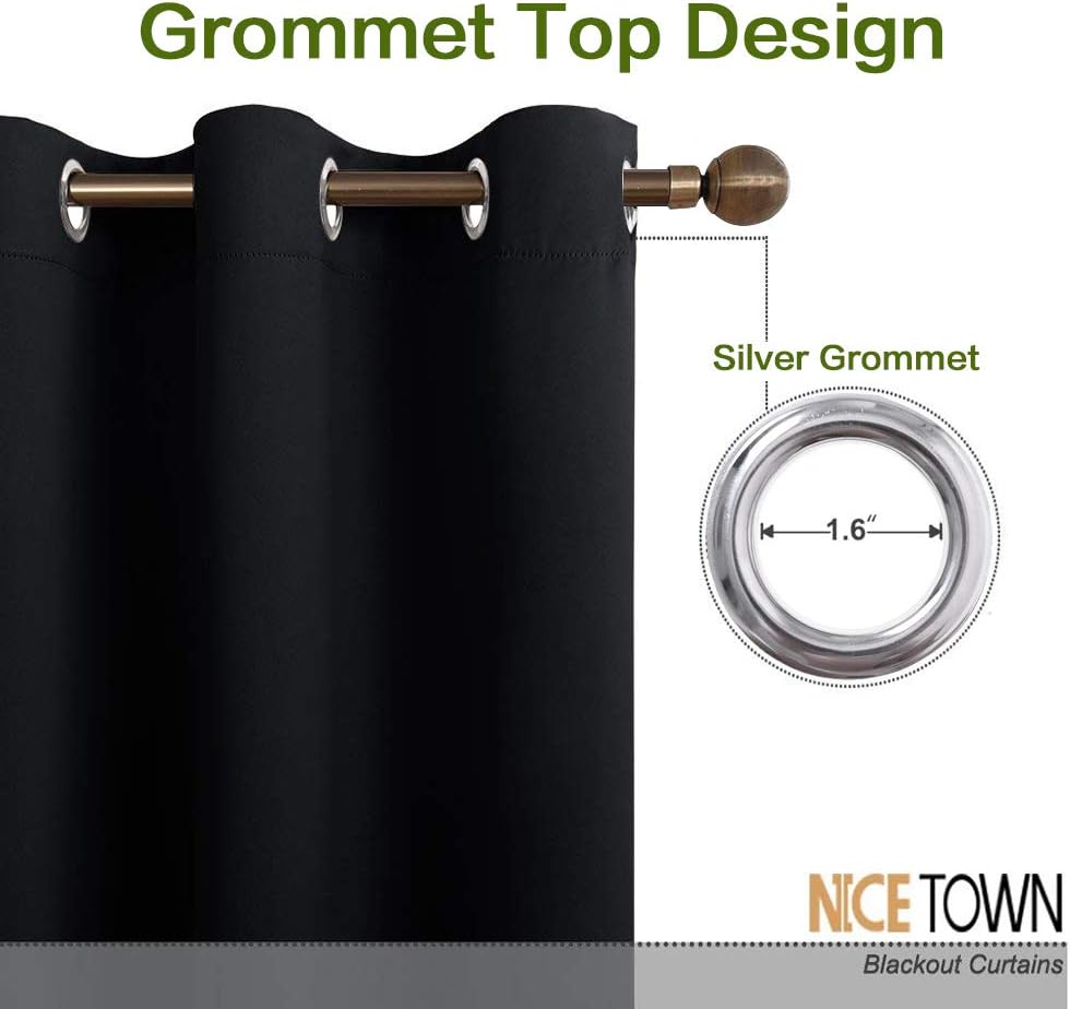 Black 70 x 63 inch curtain silver grommet detail