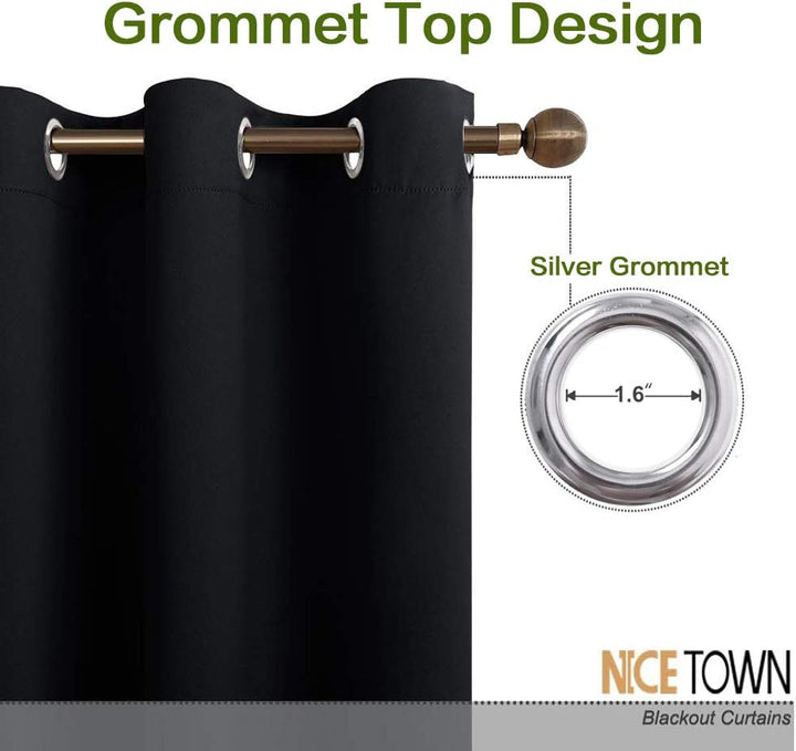 Black 70 x 63 inch curtain silver grommet detail