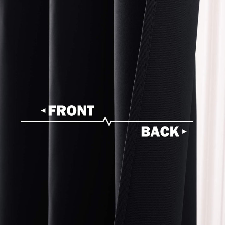 Black kitchen curtain front and back detail
