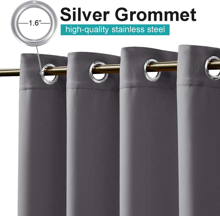 Grey outdoor curtain silver grommet detail