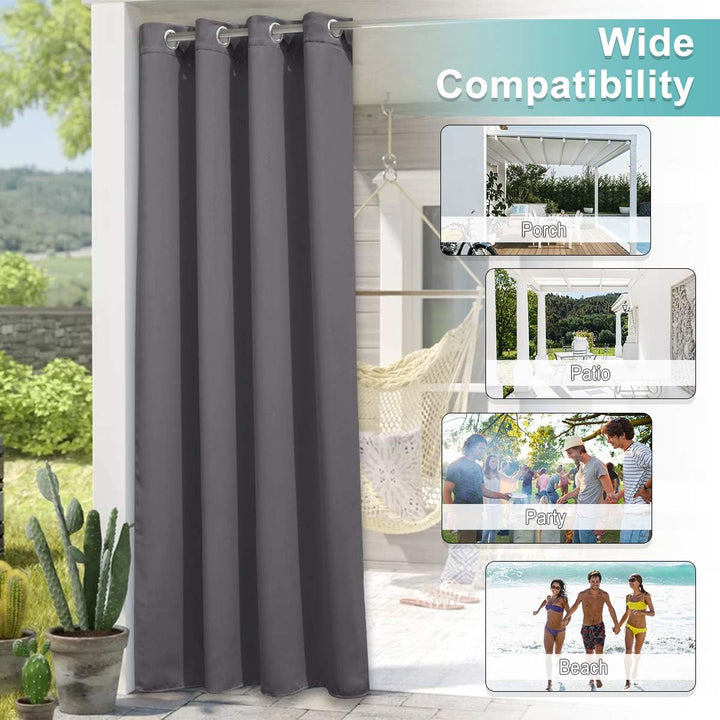 Grey outdoor curtain installed on patio