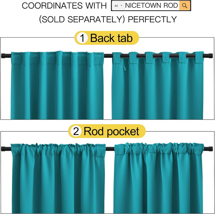 Peacock teal curtain back tab and rod pocket options