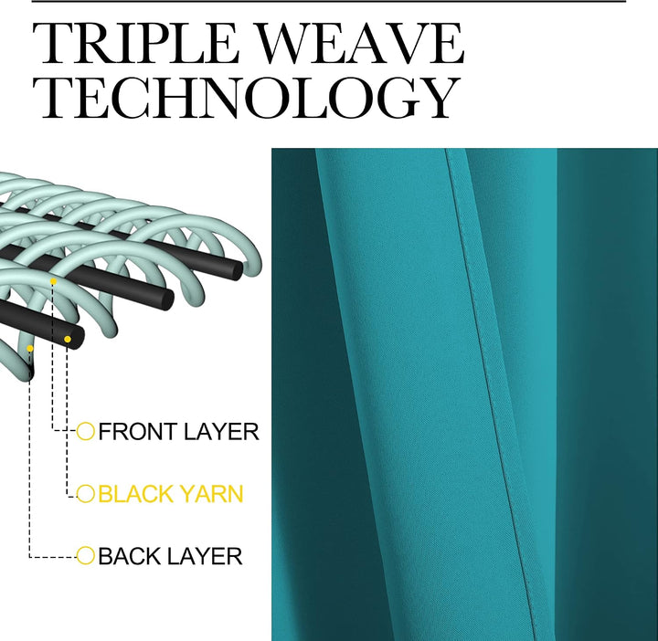 Peacock teal triple-weave curtain fabric detail