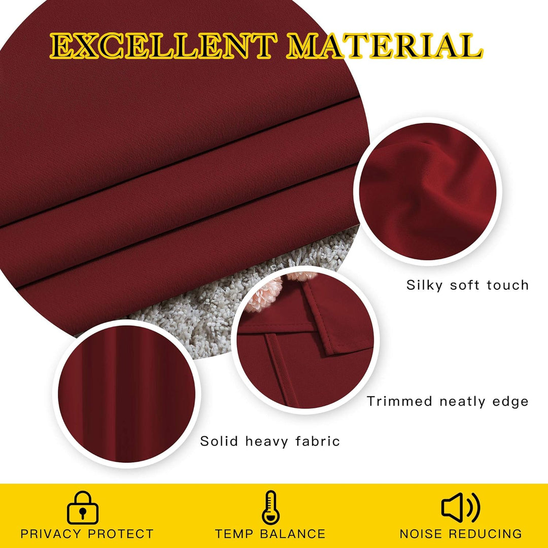 Burgundy curtain fabric and stitching details